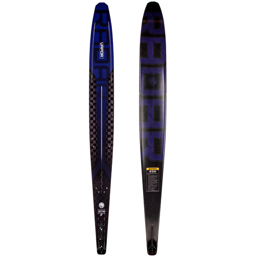 2027 Radar Vapor Pro Build Slalom Ski in Indigo Purple showing top and base views.