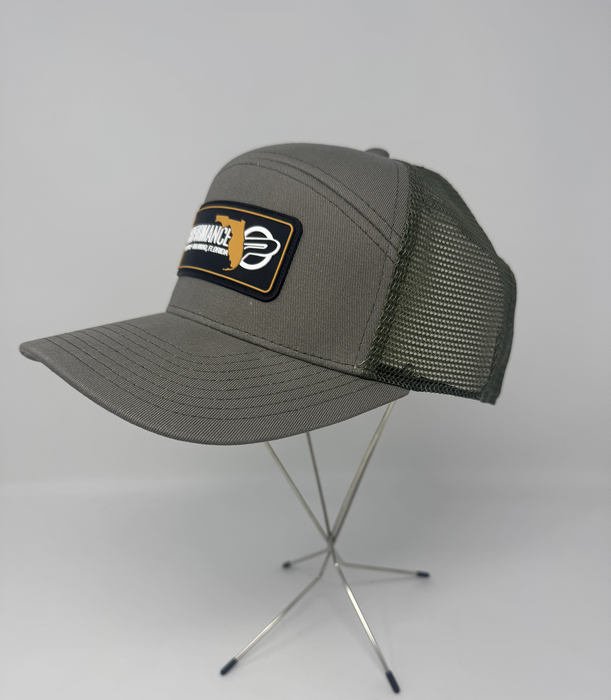 Gray cap with a logo on a gray background