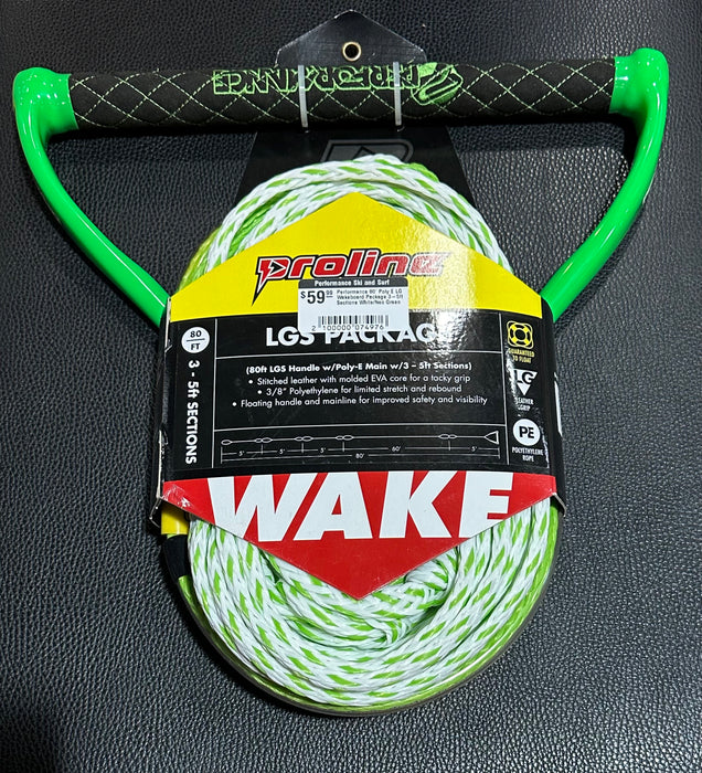 Performance 80' Poly E LG Wakeboard Package 3-5ft Sections White/Neo Green