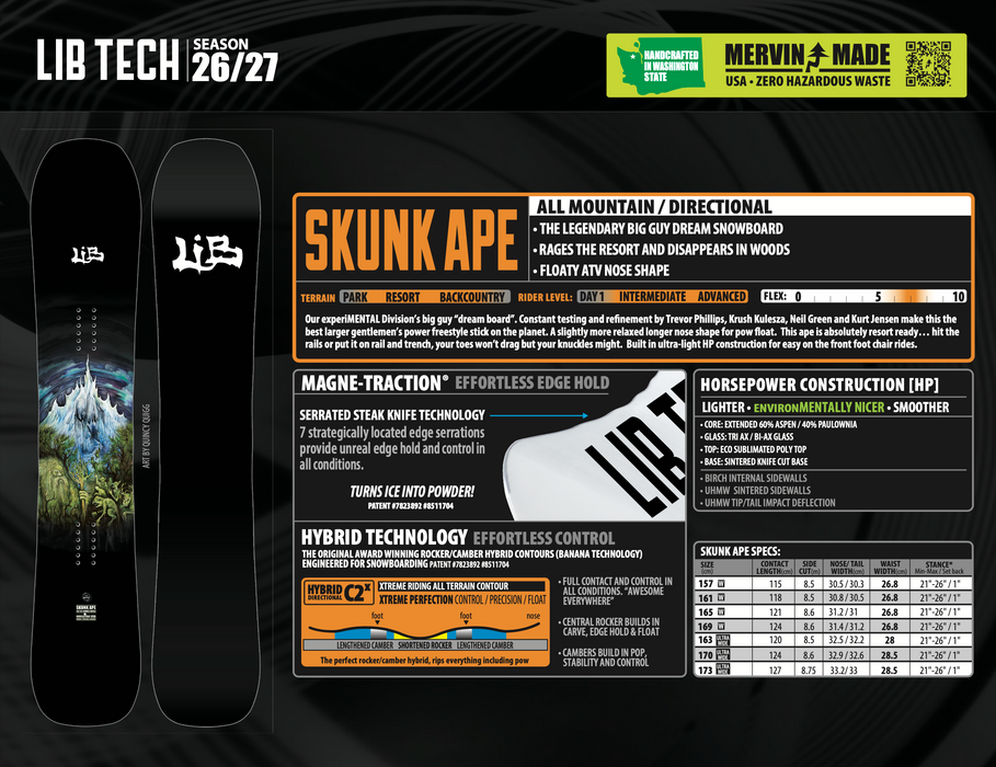 Lib Tech 2027 Skunk Ape Snowboard (161W)
