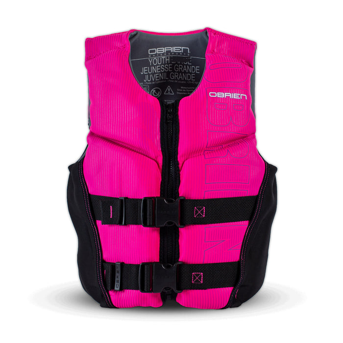 OBrien 2024 Youth Flex V-Back CGA Wake Vest- Black / Pink