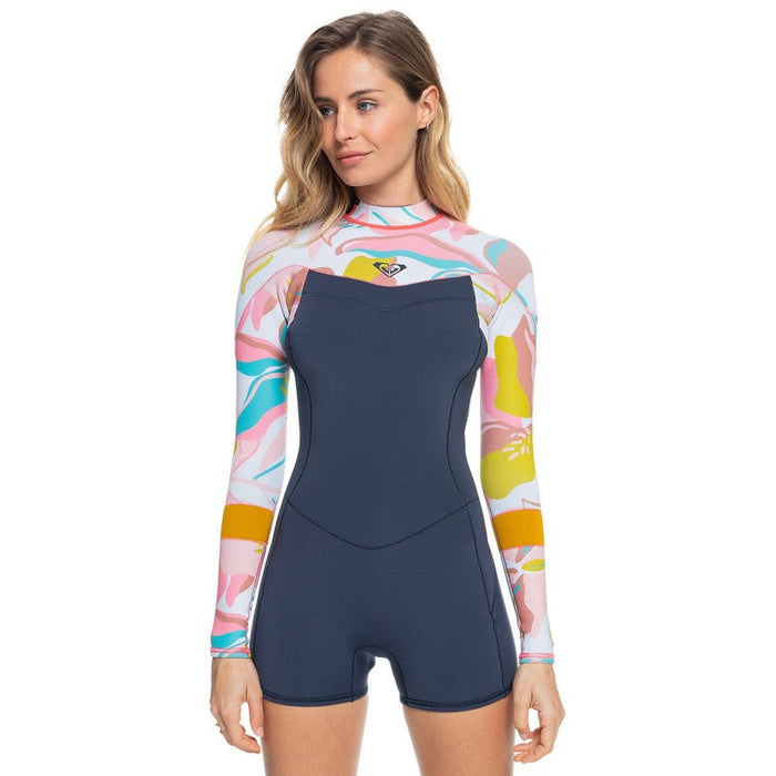 Roxy 2/2mm Syncro Long Sleeve Back-Zip Spring Suit (Grey/Coral/Gold)